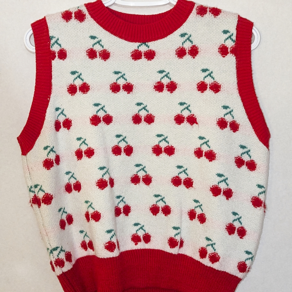 Cherry Pattern Sleeveless Sweater Vest